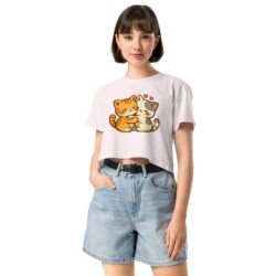 Kawaii Retro Cat Crop Top | Vintage Cartoon Kitty Graphic Tee embrace each other-Women’s crop top 53 womens crop top orchid front 6a60af8e82255