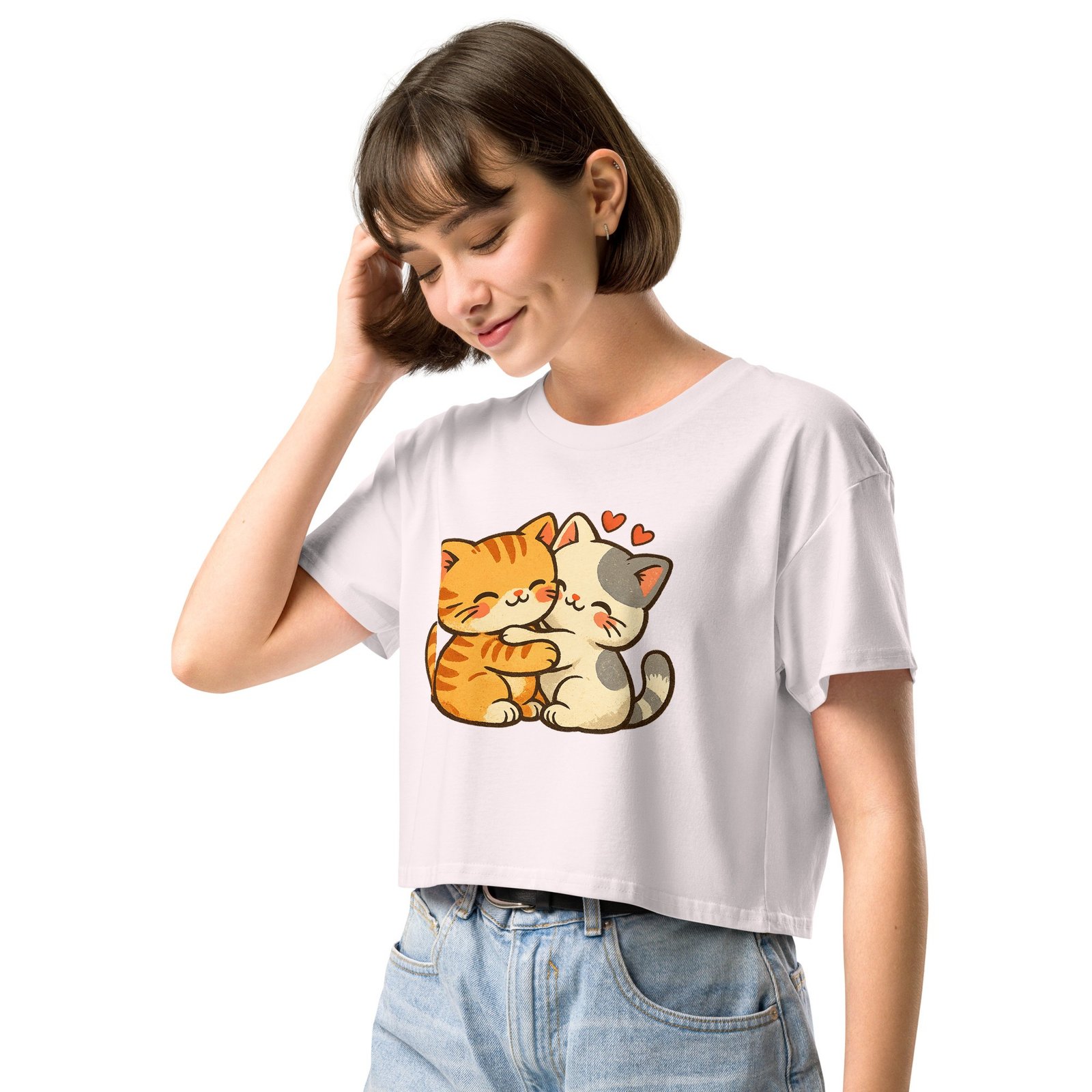Kawaii Retro Cat Crop Top | Vintage Cartoon Kitty Graphic Tee embrace each other-Women’s crop top 26 Kawaii Retro Cat Crop Top | Vintage Cartoon Kitty Graphic Tee embrace each other-Women’s crop top - Image 26