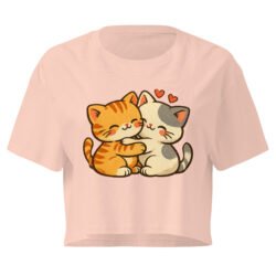 Kawaii Retro Cat Crop Top | Vintage Cartoon Kitty Graphic Tee embrace each other-Women’s crop top