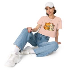 Kawaii Retro Cat Crop Top | Vintage Cartoon Kitty Graphic Tee embrace each other-Women’s crop top 30 womens crop top pale pink front 6a60af8e7d3dd