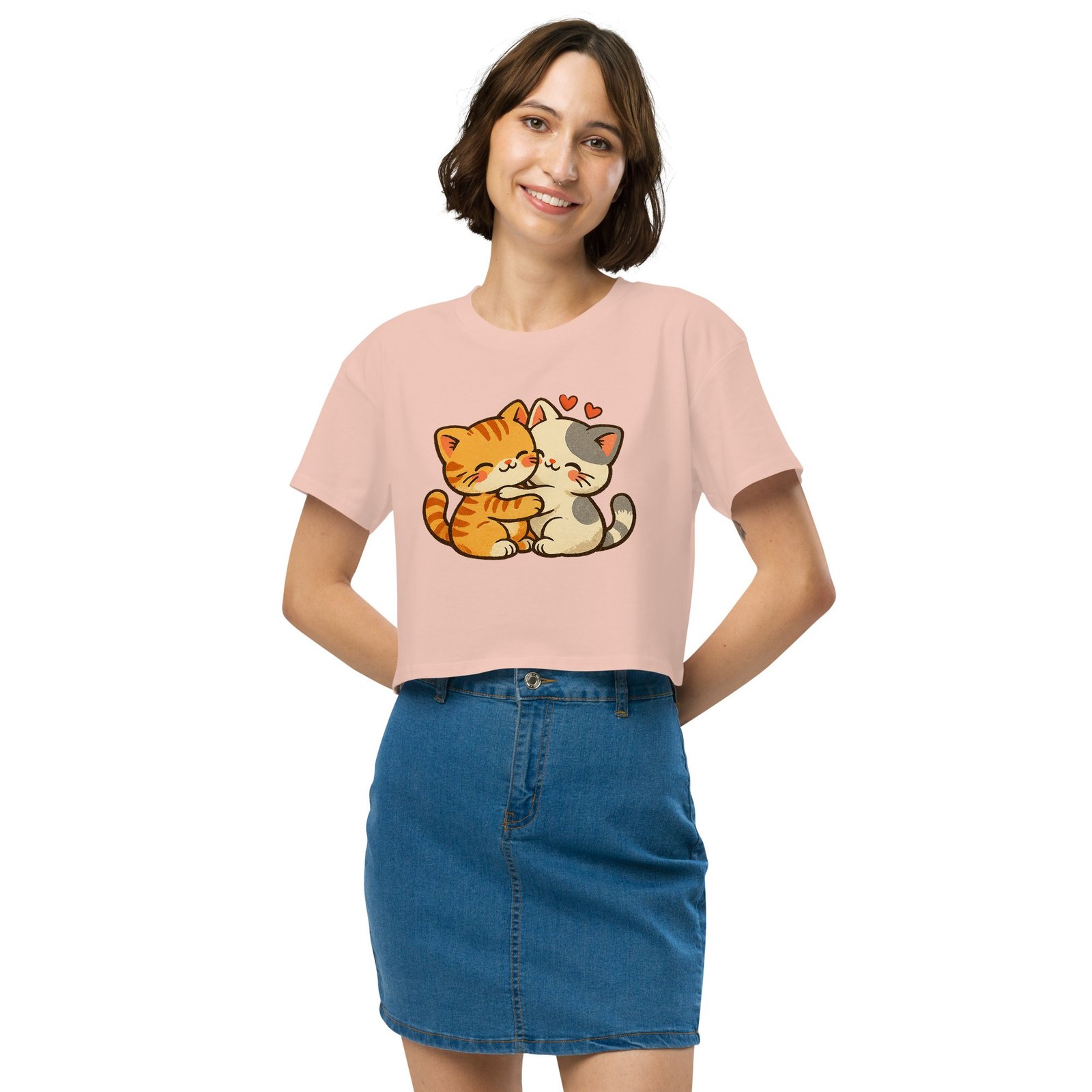 Kawaii Retro Cat Crop Top | Vintage Cartoon Kitty Graphic Tee embrace each other-Women’s crop top 3 Kawaii Retro Cat Crop Top | Vintage Cartoon Kitty Graphic Tee embrace each other-Women’s crop top - Image 3