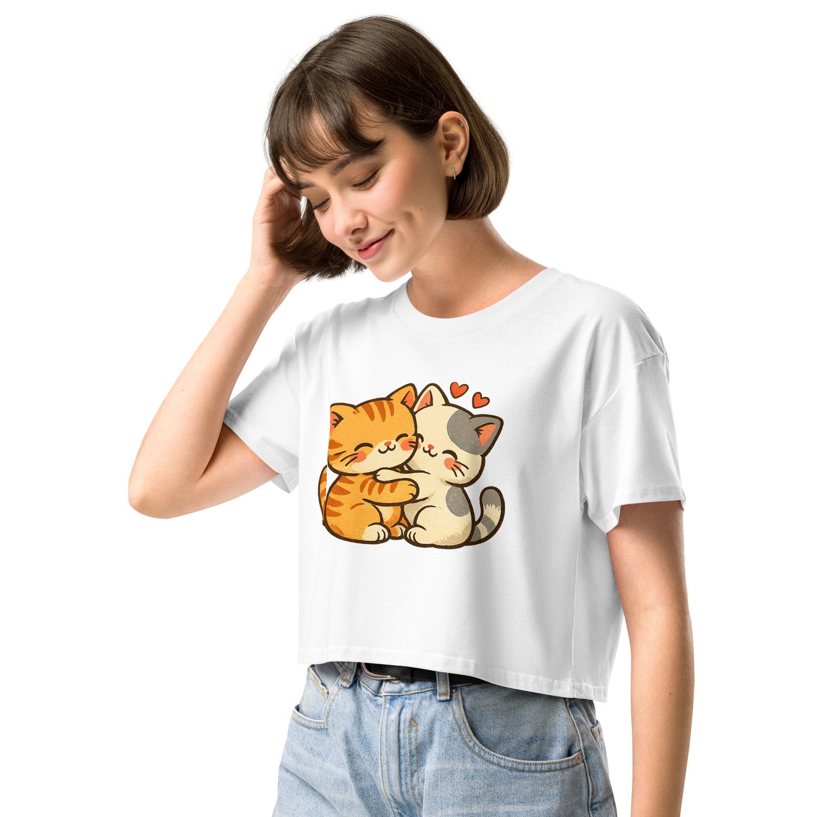 Kawaii Retro Cat Crop Top | Vintage Cartoon Kitty Graphic Tee embrace each other-Women’s crop top 29 Kawaii Retro Cat Crop Top | Vintage Cartoon Kitty Graphic Tee embrace each other-Women’s crop top - Image 29