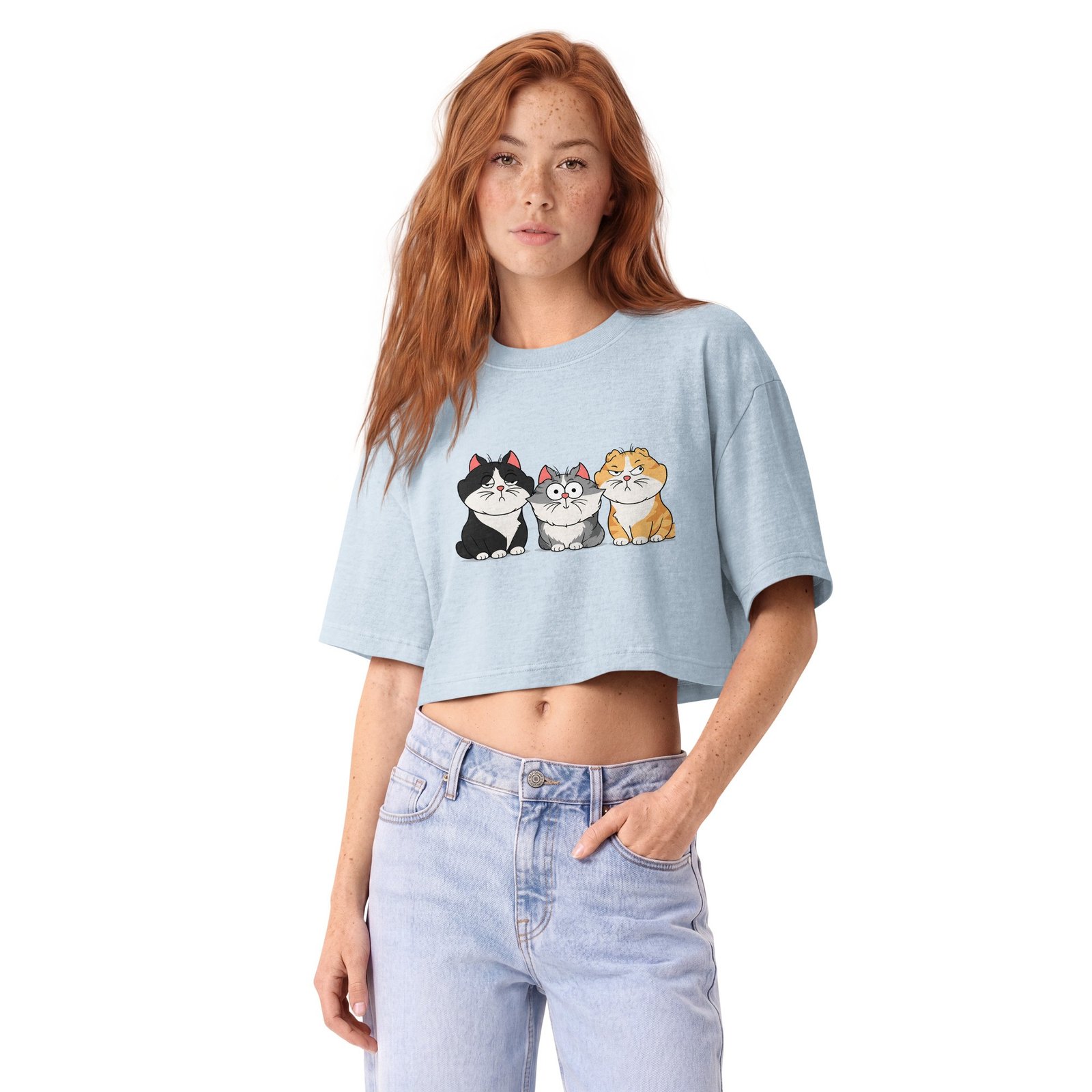 Funny Three Cats Women's Cropped Tee | Vintage Cartoon Cat Trio Cropped Top for Women 3 Funny Three Cats Women's Cropped Tee | Vintage Cartoon Cat Trio Cropped Top for Women - Image 3