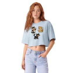 Vintage Retro Cartoon Cat Trio Cropped Tee  | Cute Kawaii Cat Lover Graphic Crop Tee | Aesthetic Cat Mom Tee