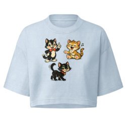 Vintage Retro Cartoon Cat Trio Cropped Tee | Cute Kawaii Cat Lover Graphic Crop Tee | Aesthetic Cat Mom Tee 8 womens garment dye cropped tee light washed denim front 6a609b909309d