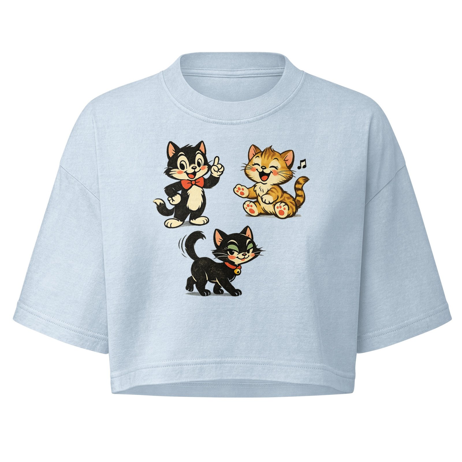 Vintage Retro Cartoon Cat Trio Cropped Tee | Cute Kawaii Cat Lover Graphic Crop Tee | Aesthetic Cat Mom Tee 3 Vintage Retro Cartoon Cat Trio Cropped Tee | Cute Kawaii Cat Lover Graphic Crop Tee | Aesthetic Cat Mom Tee - Image 3
