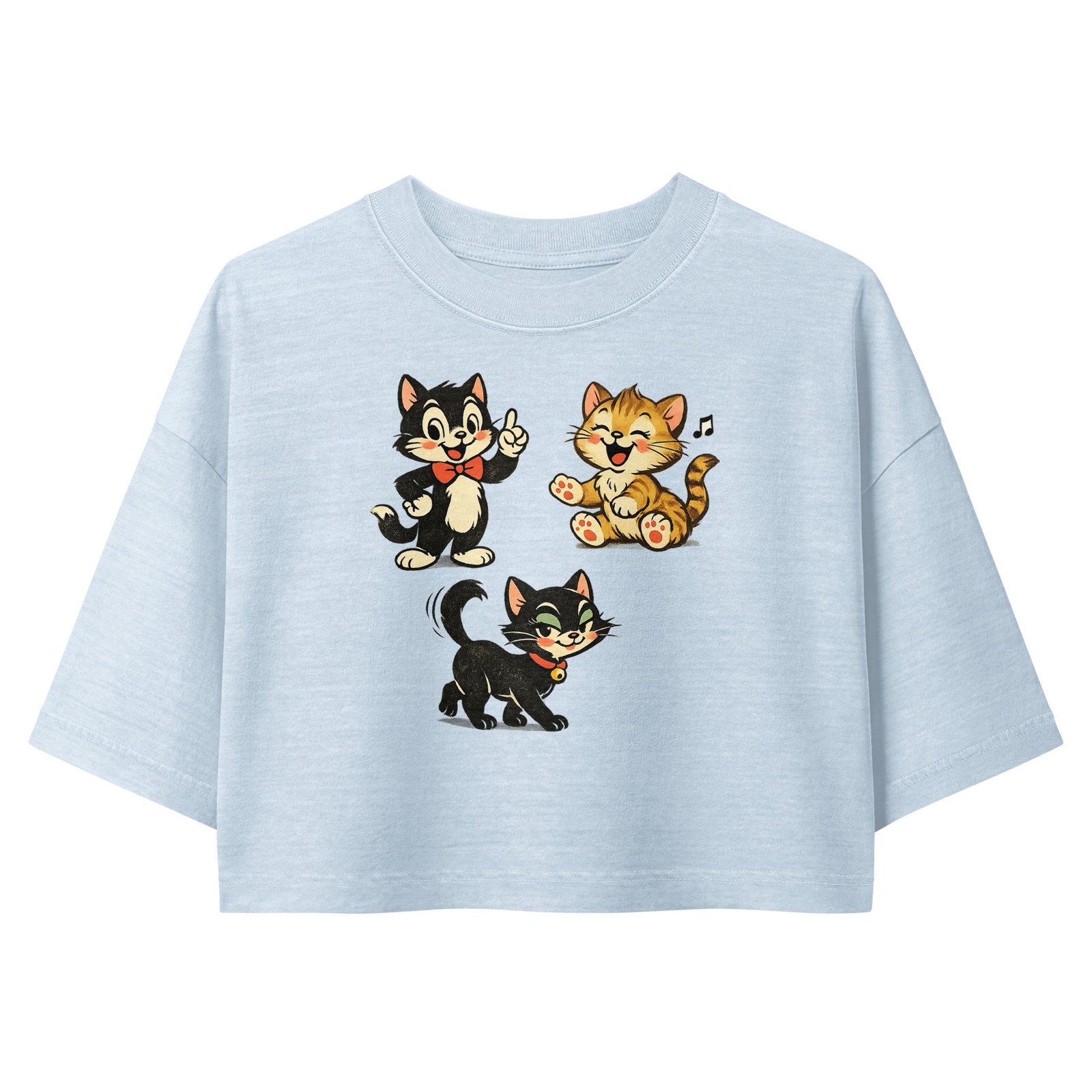 Vintage Retro Cartoon Cat Trio Cropped Tee | Cute Kawaii Cat Lover Graphic Crop Tee | Aesthetic Cat Mom Tee 5 Vintage Retro Cartoon Cat Trio Cropped Tee | Cute Kawaii Cat Lover Graphic Crop Tee | Aesthetic Cat Mom Tee - Image 5