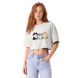 Funny Three Cats Women's Cropped Tee | Vintage Cartoon Cat Trio Cropped Top for Women