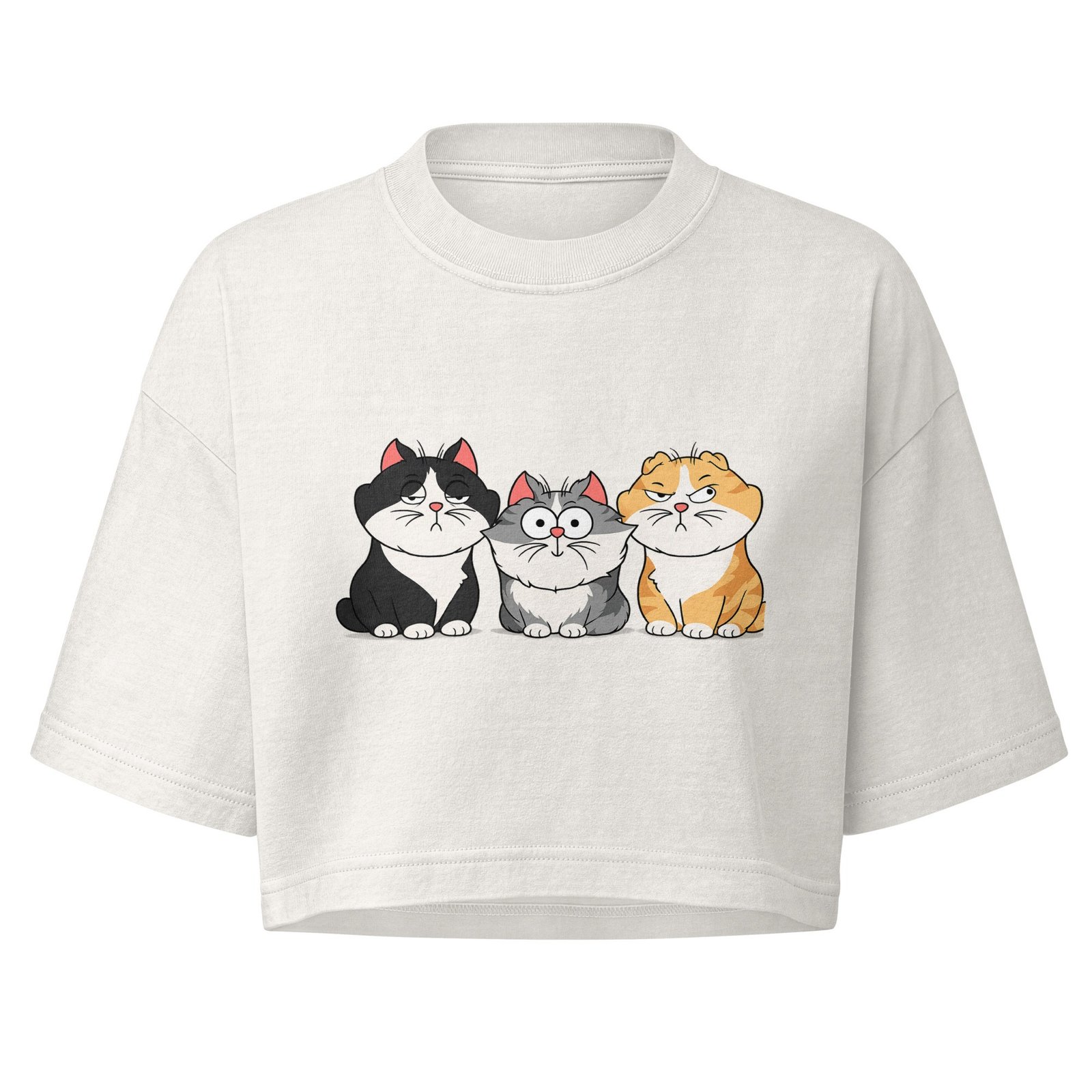 Funny Three Cats Women's Cropped Tee | Vintage Cartoon Cat Trio Cropped Top for Women 4 Funny Three Cats Women's Cropped Tee | Vintage Cartoon Cat Trio Cropped Top for Women - Image 4