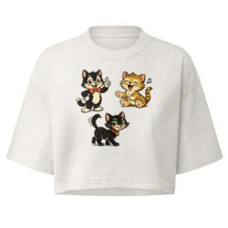 Vintage Retro Cartoon Cat Trio Cropped Tee | Cute Kawaii Cat Lover Graphic Crop Tee | Aesthetic Cat Mom Tee 9 womens garment dye cropped tee vintage white front 6a609b90930ce