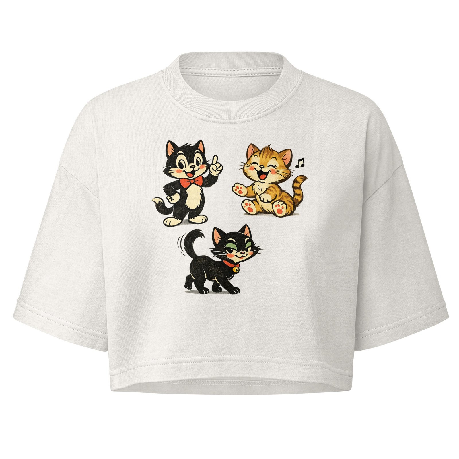 Vintage Retro Cartoon Cat Trio Cropped Tee | Cute Kawaii Cat Lover Graphic Crop Tee | Aesthetic Cat Mom Tee 4 Vintage Retro Cartoon Cat Trio Cropped Tee | Cute Kawaii Cat Lover Graphic Crop Tee | Aesthetic Cat Mom Tee - Image 4