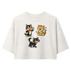 Vintage Retro Cartoon Cat Trio Cropped Tee | Cute Kawaii Cat Lover Graphic Crop Tee | Aesthetic Cat Mom Tee 11 womens garment dye cropped tee vintage white front 6a609b9093143