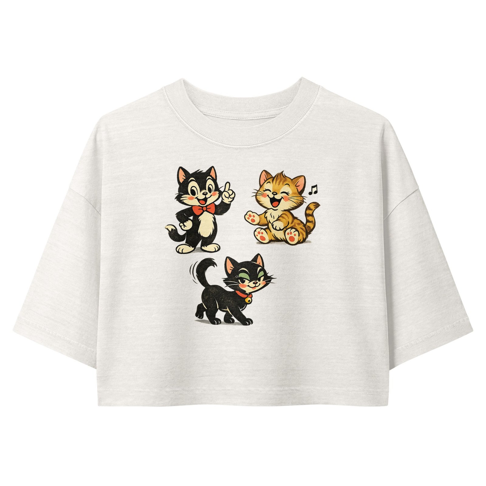Vintage Retro Cartoon Cat Trio Cropped Tee | Cute Kawaii Cat Lover Graphic Crop Tee | Aesthetic Cat Mom Tee 6 Vintage Retro Cartoon Cat Trio Cropped Tee | Cute Kawaii Cat Lover Graphic Crop Tee | Aesthetic Cat Mom Tee - Image 6