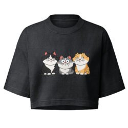 Funny Three Cats Women's Cropped Tee | Vintage Cartoon Cat Trio Cropped Top for Women 14 womens garment dye cropped tee washed black front 6a5dfa90cea42
