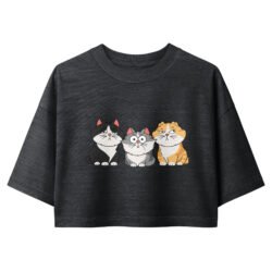 Funny Three Cats Women's Cropped Tee | Vintage Cartoon Cat Trio Cropped Top for Women 15 womens garment dye cropped tee washed black front 6a5dfa90cea83
