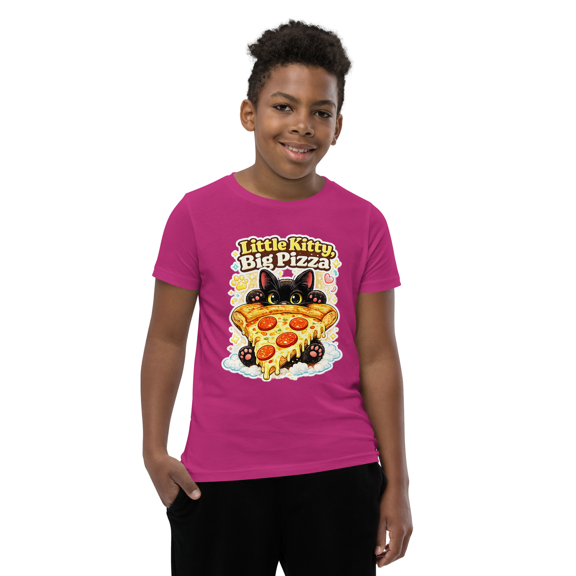 Little Kitty Big Pizza Kids T-Shirt – Cute Pizza Cat Graphic Tee for Boys and Girls Short Sleeve T-Shirt 6 Little Kitty Big Pizza Kids T-Shirt – Cute Pizza Cat Graphic Tee for Boys and Girls Short Sleeve T-Shirt - Image 6