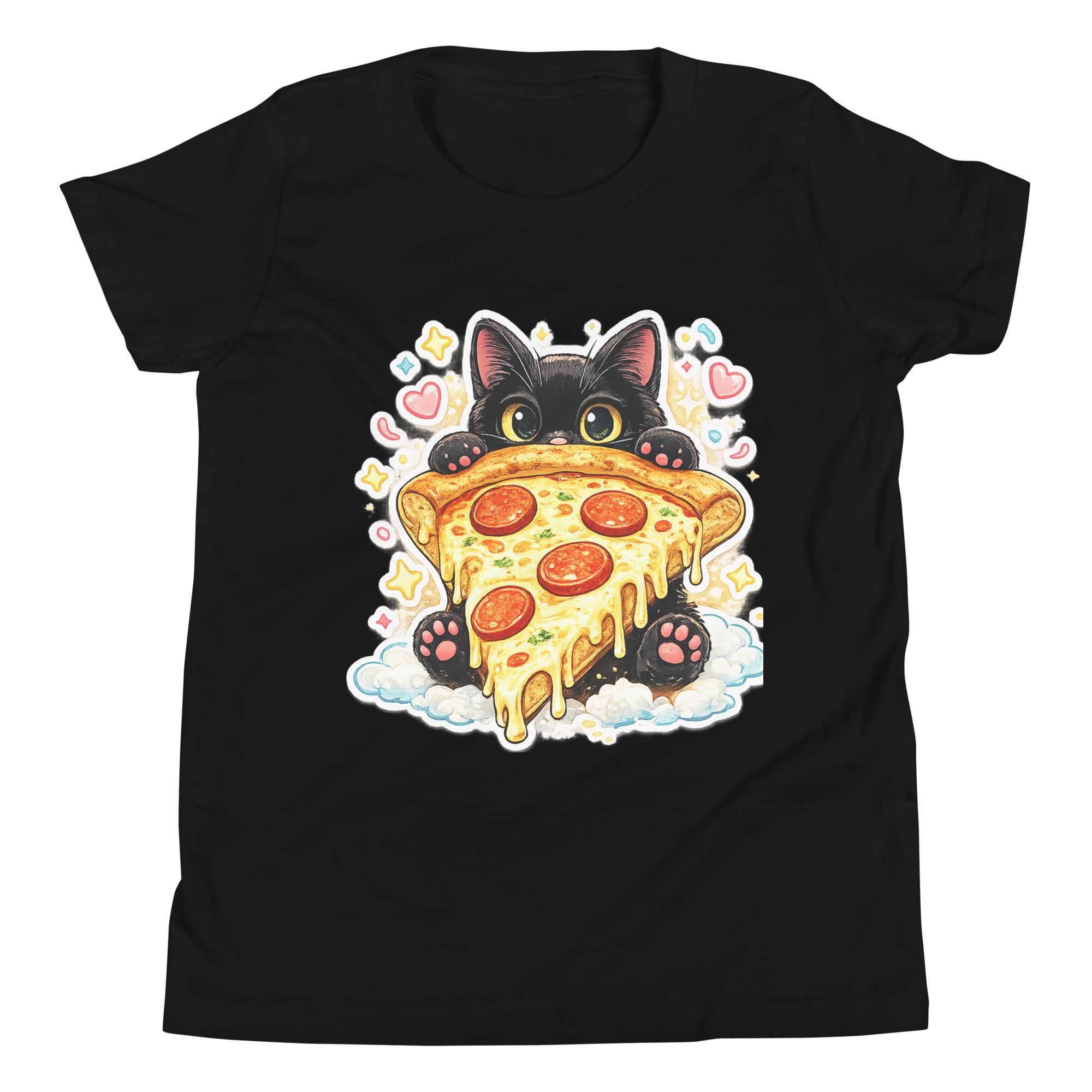 Pizza Cat Kids Shirt – Adorable Black Kitten Hugging Cheesy Pepperoni Pizza Tee Short Sleeve T-Shirt 5 Pizza Cat Kids Shirt – Adorable Black Kitten Hugging Cheesy Pepperoni Pizza Tee Short Sleeve T-Shirt - Image 5