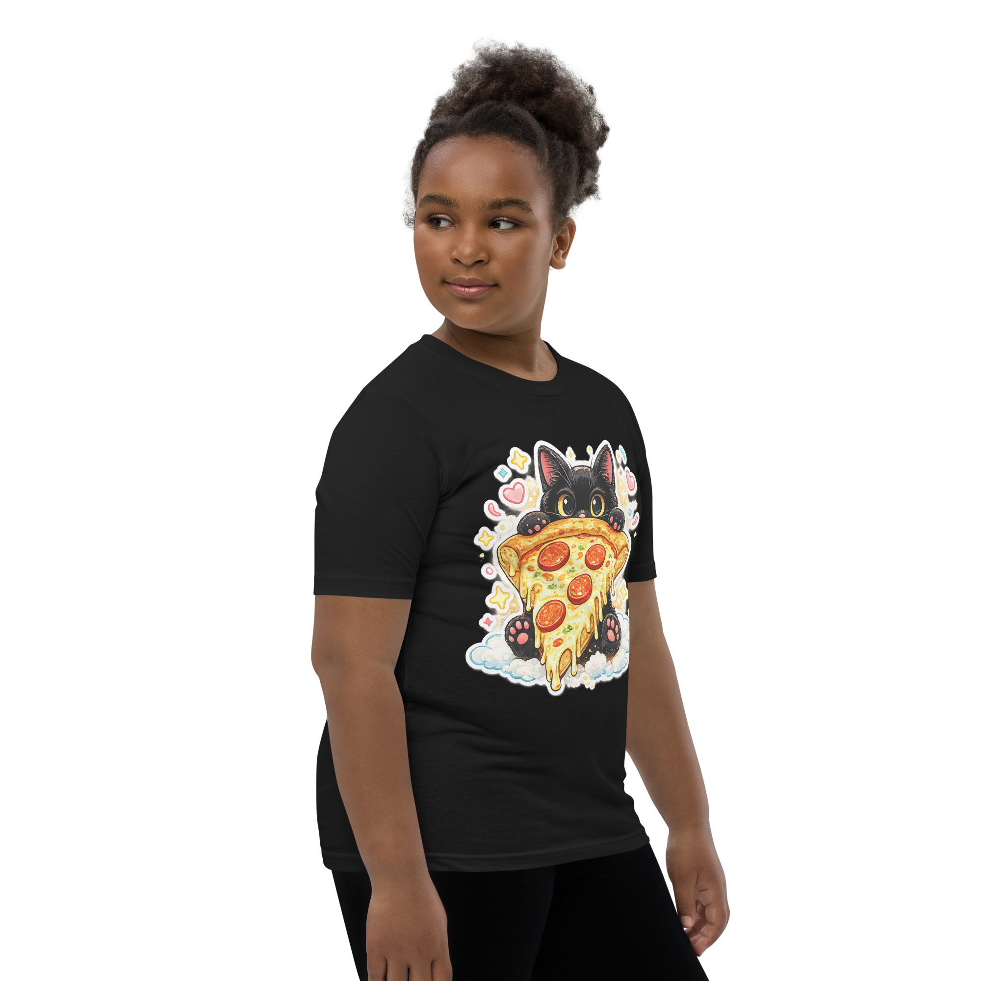 Pizza Cat Kids Shirt – Adorable Black Kitten Hugging Cheesy Pepperoni Pizza Tee Short Sleeve T-Shirt 4 Pizza Cat Kids Shirt – Adorable Black Kitten Hugging Cheesy Pepperoni Pizza Tee Short Sleeve T-Shirt - Image 4
