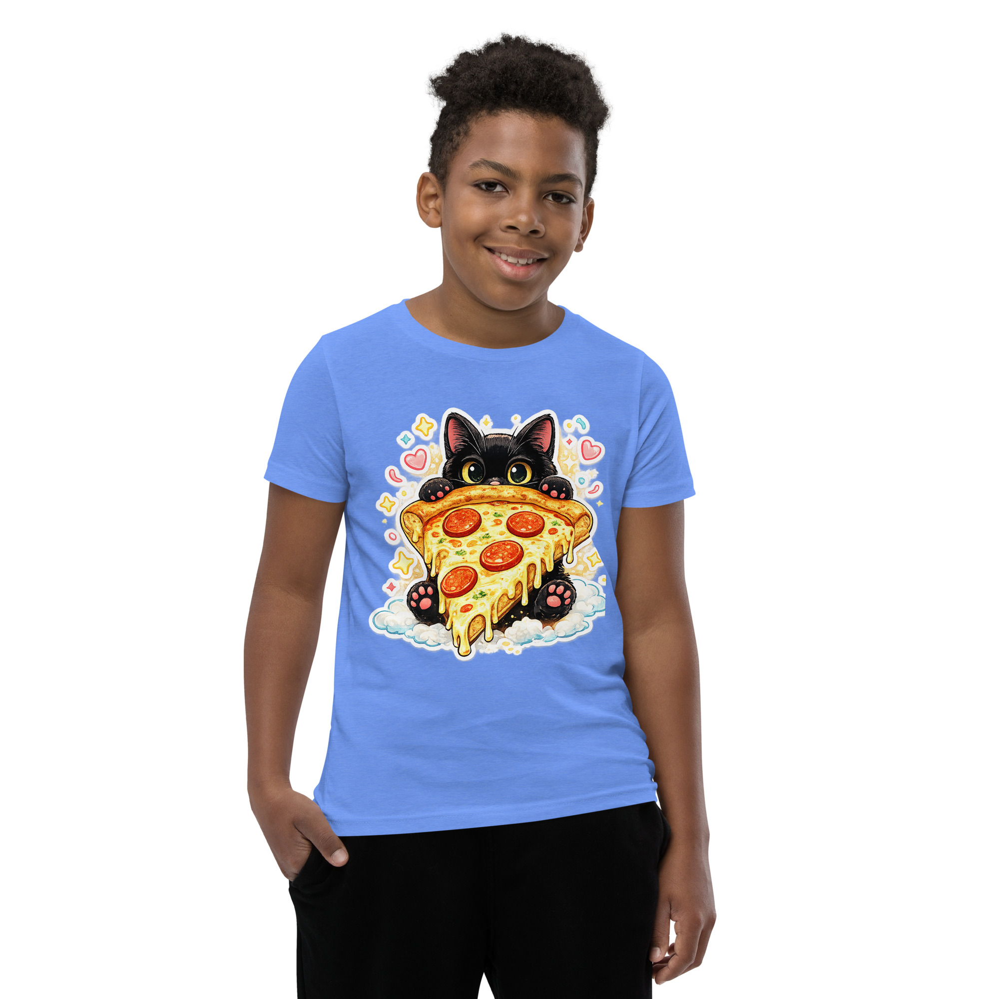 Pizza Cat Kids Shirt – Adorable Black Kitten Hugging Cheesy Pepperoni Pizza Tee Short Sleeve T-Shirt 10 Pizza Cat Kids Shirt – Adorable Black Kitten Hugging Cheesy Pepperoni Pizza Tee Short Sleeve T-Shirt - Image 10