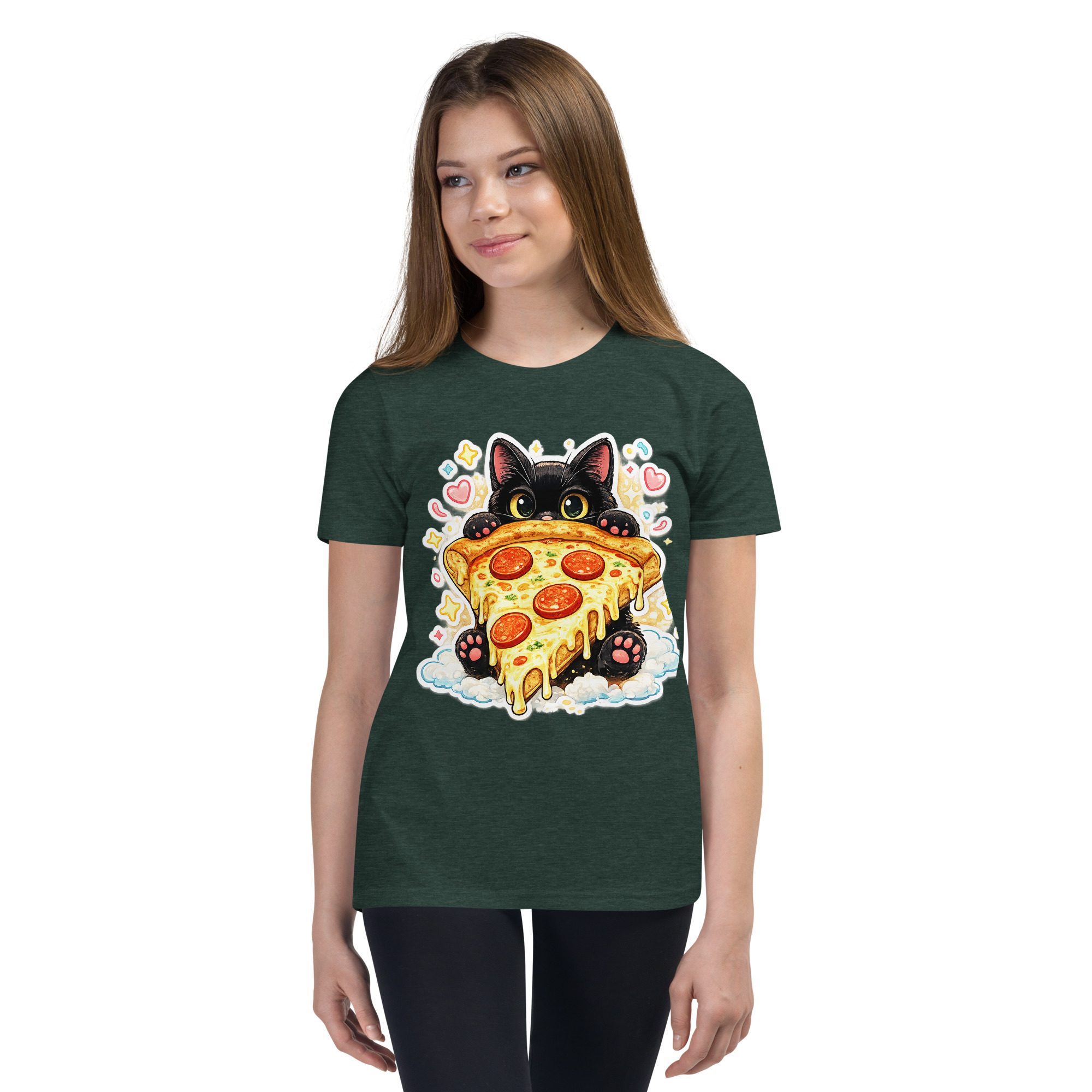 Pizza Cat Kids Shirt – Adorable Black Kitten Hugging Cheesy Pepperoni Pizza Tee Short Sleeve T-Shirt 8 Pizza Cat Kids Shirt – Adorable Black Kitten Hugging Cheesy Pepperoni Pizza Tee Short Sleeve T-Shirt - Image 8