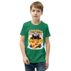 Little Kitty Big Pizza Kids T-Shirt – Cute Pizza Cat Graphic Tee for Boys and Girls Short Sleeve T-Shirt 54 youth staple tee kelly front 6a493eeae9d6e
