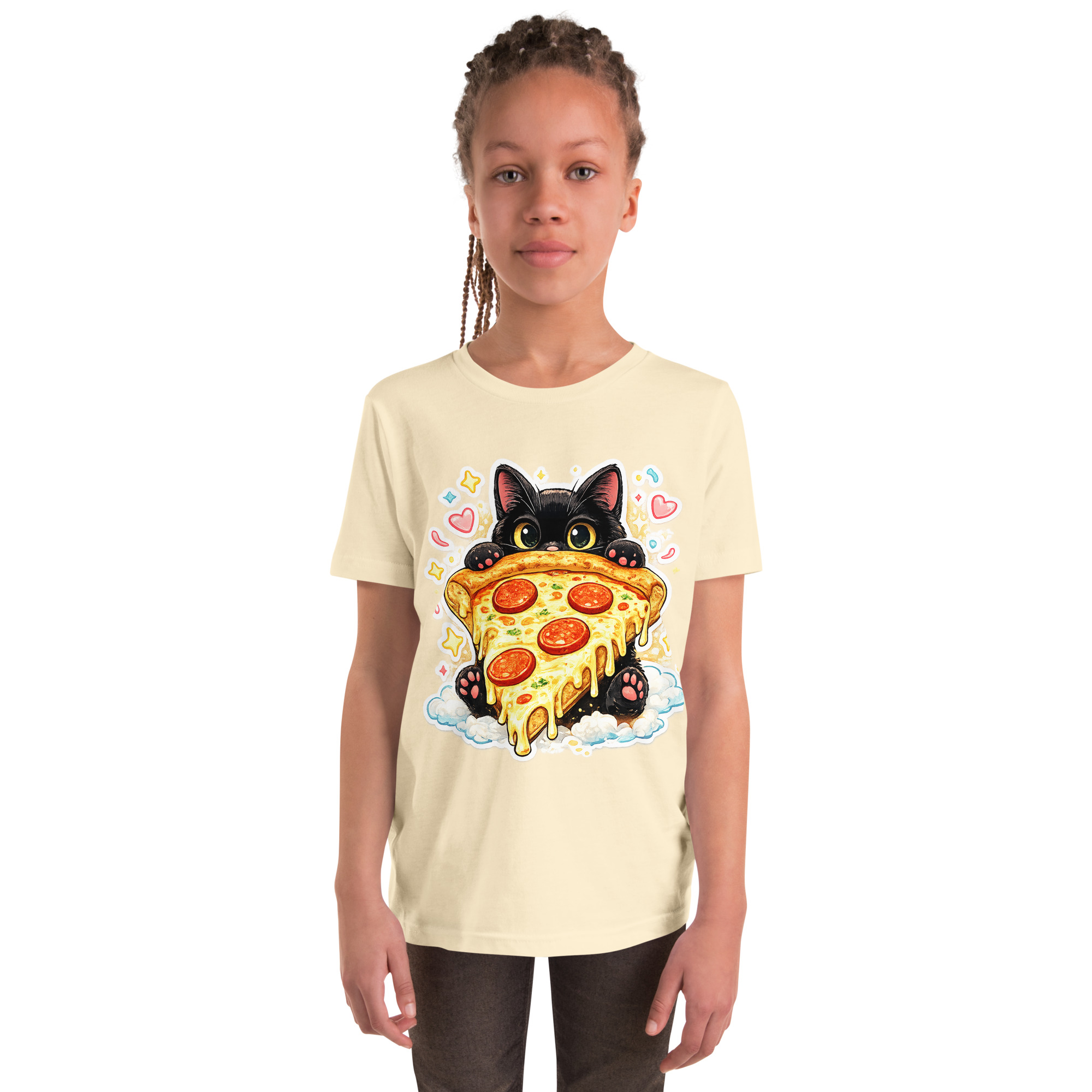 Pizza Cat Kids Shirt – Adorable Black Kitten Hugging Cheesy Pepperoni Pizza Tee Short Sleeve T-Shirt 12 Pizza Cat Kids Shirt – Adorable Black Kitten Hugging Cheesy Pepperoni Pizza Tee Short Sleeve T-Shirt - Image 12