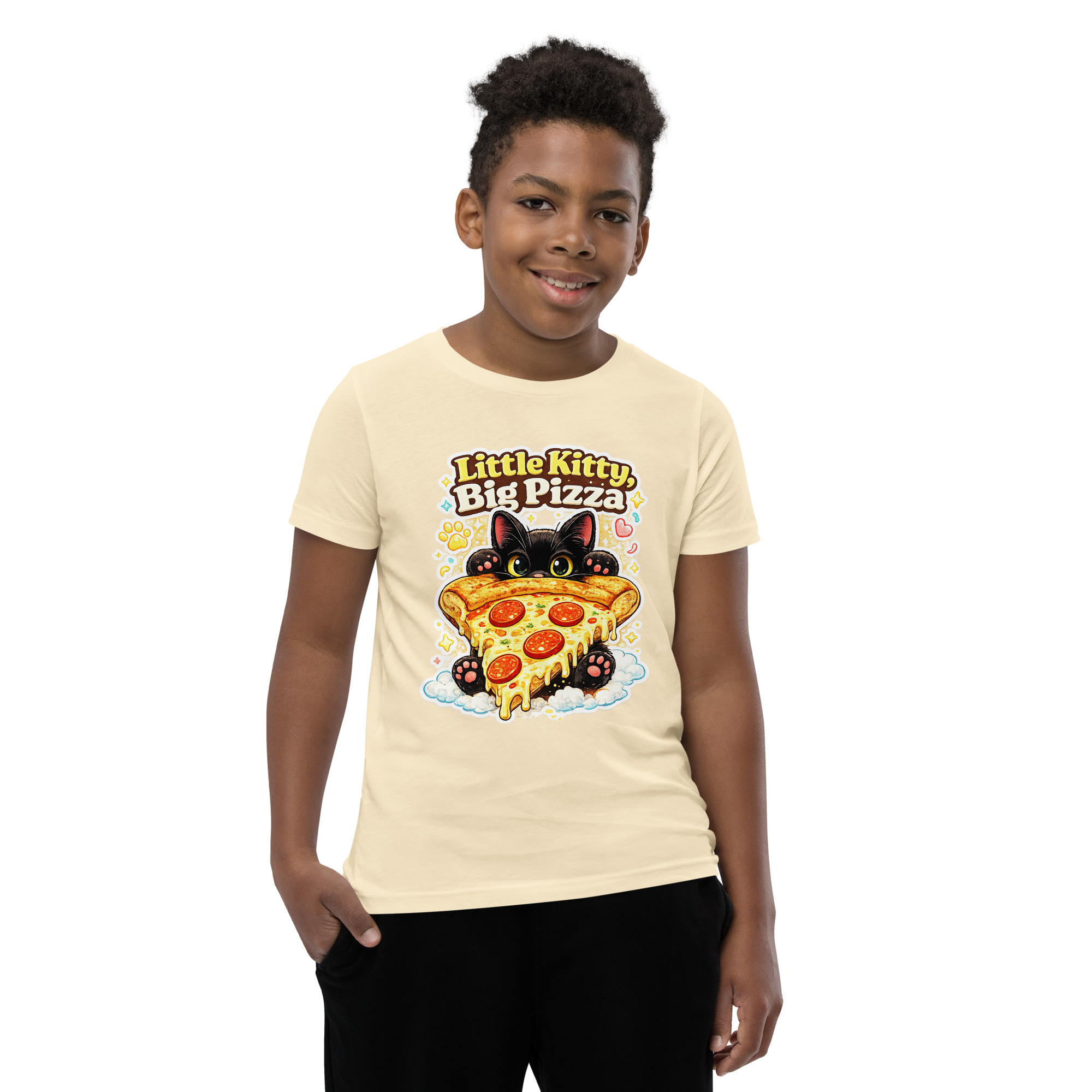 Little Kitty Big Pizza Kids T-Shirt – Cute Pizza Cat Graphic Tee for Boys and Girls Short Sleeve T-Shirt 14 Little Kitty Big Pizza Kids T-Shirt – Cute Pizza Cat Graphic Tee for Boys and Girls Short Sleeve T-Shirt - Image 14