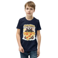 Little Kitty Big Pizza Kids T-Shirt – Cute Pizza Cat Graphic Tee for Boys and Girls Short Sleeve T-Shirt 50 youth staple tee navy front 6a493eeae8a9e