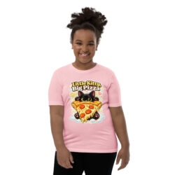 Little Kitty Big Pizza Kids T-Shirt – Cute Pizza Cat Graphic Tee for Boys and Girls Short Sleeve T-Shirt 41 youth staple tee pink front 6a493eeae1ffe