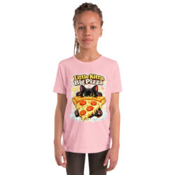 Little Kitty Big Pizza Kids T-Shirt – Cute Pizza Cat Graphic Tee for Boys and Girls Short Sleeve T-Shirt 42 youth staple tee pink front 6a493eeae2ac4