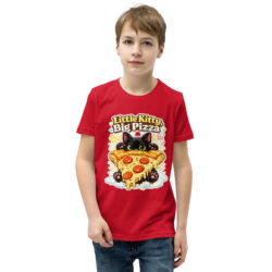 Little Kitty Big Pizza Kids T-Shirt – Cute Pizza Cat Graphic Tee for Boys and Girls Short Sleeve T-Shirt 51 youth staple tee red front 6a493eeae8dc0