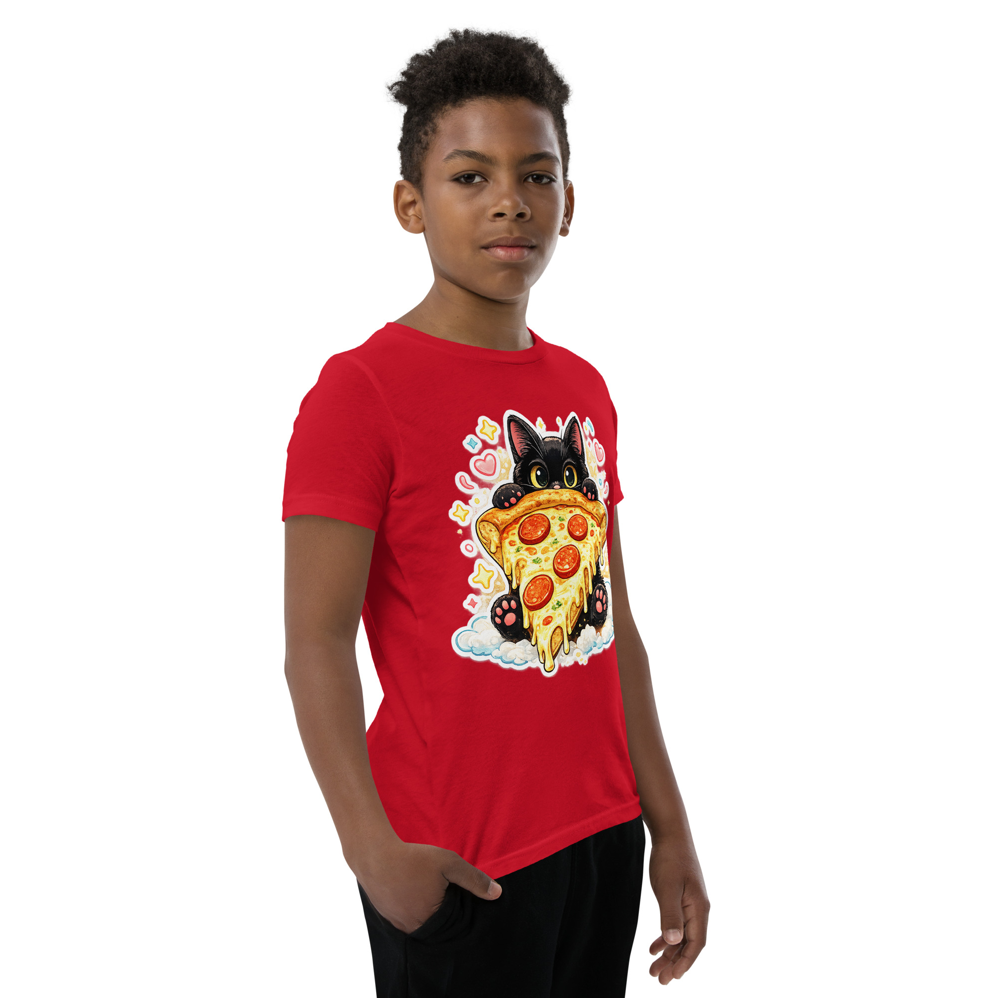 Pizza Cat Kids Shirt – Adorable Black Kitten Hugging Cheesy Pepperoni Pizza Tee Short Sleeve T-Shirt 6 Pizza Cat Kids Shirt – Adorable Black Kitten Hugging Cheesy Pepperoni Pizza Tee Short Sleeve T-Shirt - Image 6