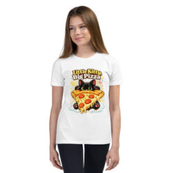 Little Kitty Big Pizza Kids T-Shirt – Cute Pizza Cat Graphic Tee for Boys and Girls Short Sleeve T-Shirt 47 youth staple tee white front 6a493eeae64ef