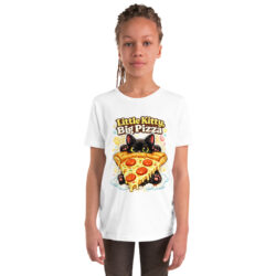 Little Kitty Big Pizza Kids T-Shirt – Cute Pizza Cat Graphic Tee for Boys and Girls Short Sleeve T-Shirt 49 youth staple tee white front 6a493eeae7de1
