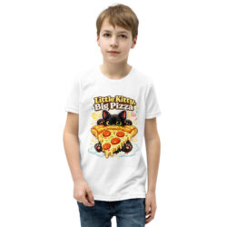 Little Kitty Big Pizza Kids T-Shirt – Cute Pizza Cat Graphic Tee for Boys and Girls Short Sleeve T-Shirt 59 youth staple tee white front 6a493eeaece4e