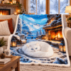 Cozy winter cat Sherpa Blanket