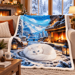 Cozy winter cat Sherpa Blanket