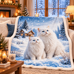 Winter White Cat Sherpa Blanket