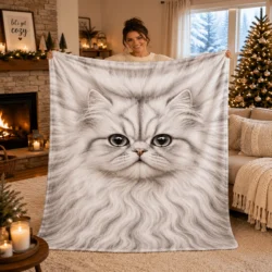 Fluffy white persian cat Sherpa blanket 3