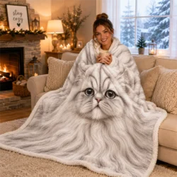 Fluffy white persian cat sherpa blanket 2