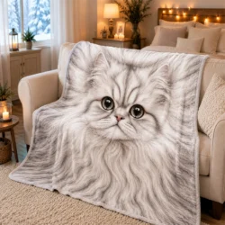 Fluffy white persian cat sherpa blanket 4