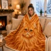 Orange Fluffy Persian cat sherpa blanket 1