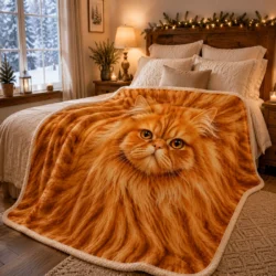 Orange Fluffy Persian cat sherpa blanket 3