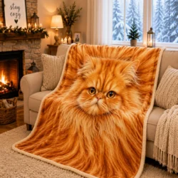 Orange Fluffy Persian cat sherpa blanket 4