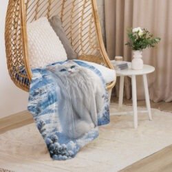 White Cat Sherpa Blanket, Winter Cat Blanket, Cozy Fleece Throw, Snowy Mountain Cat Lover Gift-50"x60"