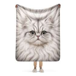 Fluffy white Persian Cat Cozy Sherpa Blanket – Soft Sherpa Blanket for Cat Lovers and Cat Moms