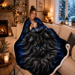 Black Persian cat sherpa blanket 2