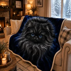 Black persian cat Sherpa blanket 4