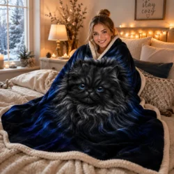 Black Persian cat Sherpa blanket