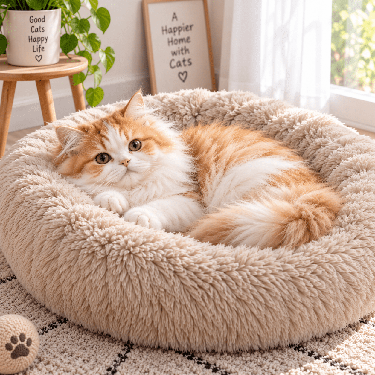 Cozy Cat Bed – Plush Calming Donut Cat Bed for Indoor Cats, Soft Fluffy Pet Nest for Sleeping, Lounging and Relaxation 1 Cozy cat bed